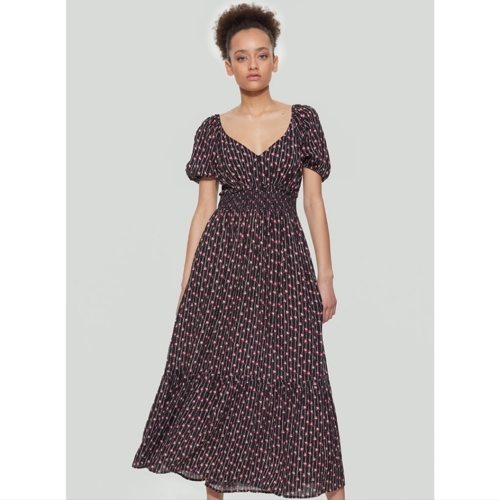 Dex  Smocked Waist Tiered floral shorts sleeve maxi dress